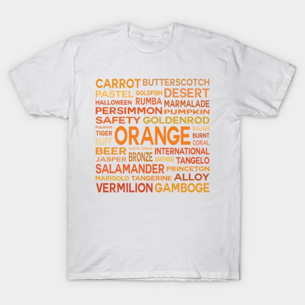 Word Cloud - Shades of Orange (White Background) T-Shirt by inotyler